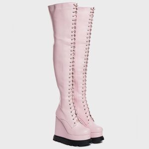 NWT Lamoda Pastel Pink Thigh High Platform Wedge Boots